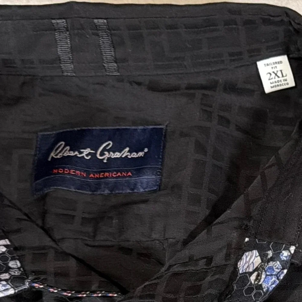 Limited Edition Robert‎ Graham Subtle Geometric Textured Black Button Up | 2XL